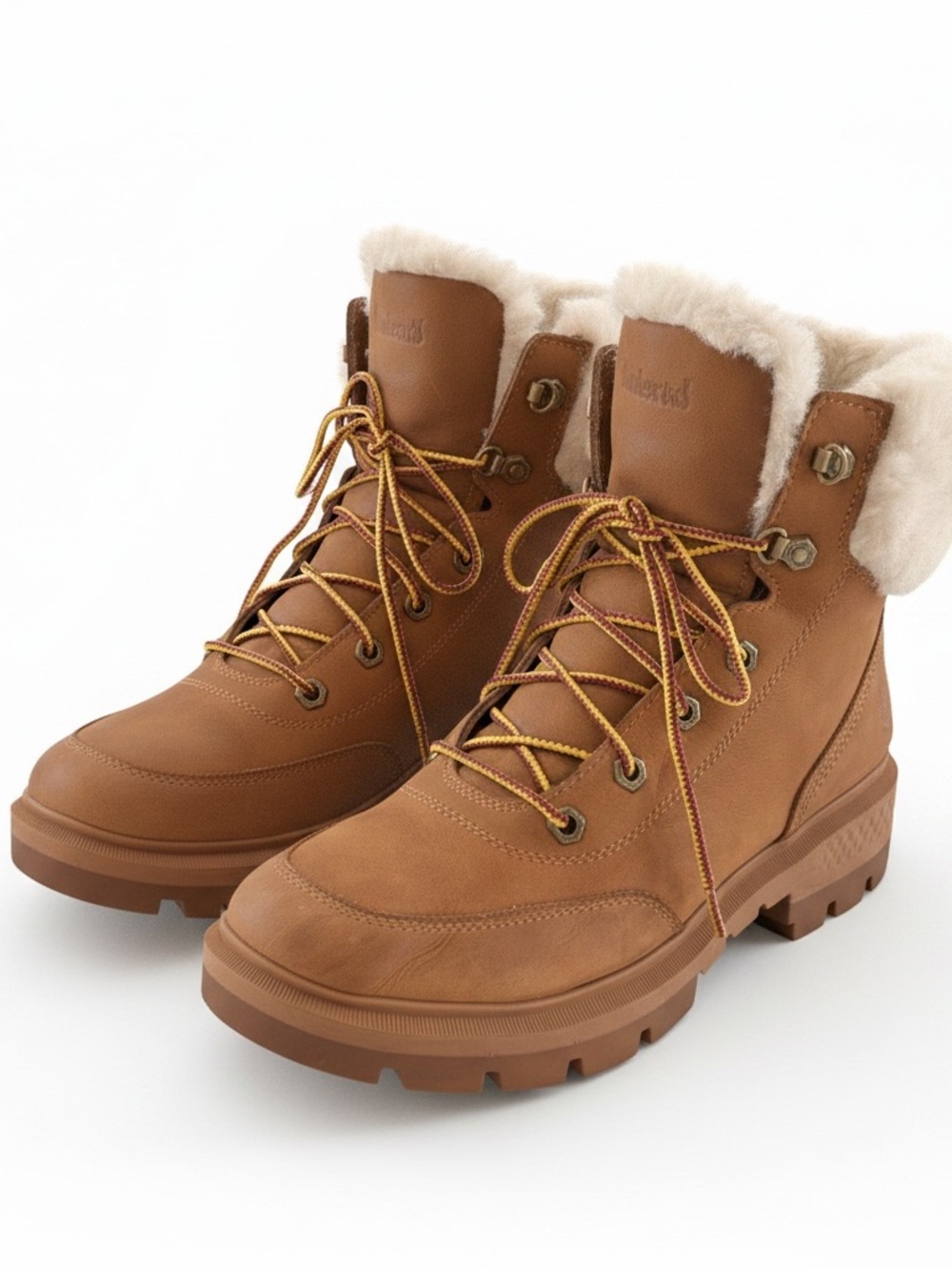 Size 9.5 women’s Timberland Brown Faux-Fur Collar Winter Lace-Up Boots